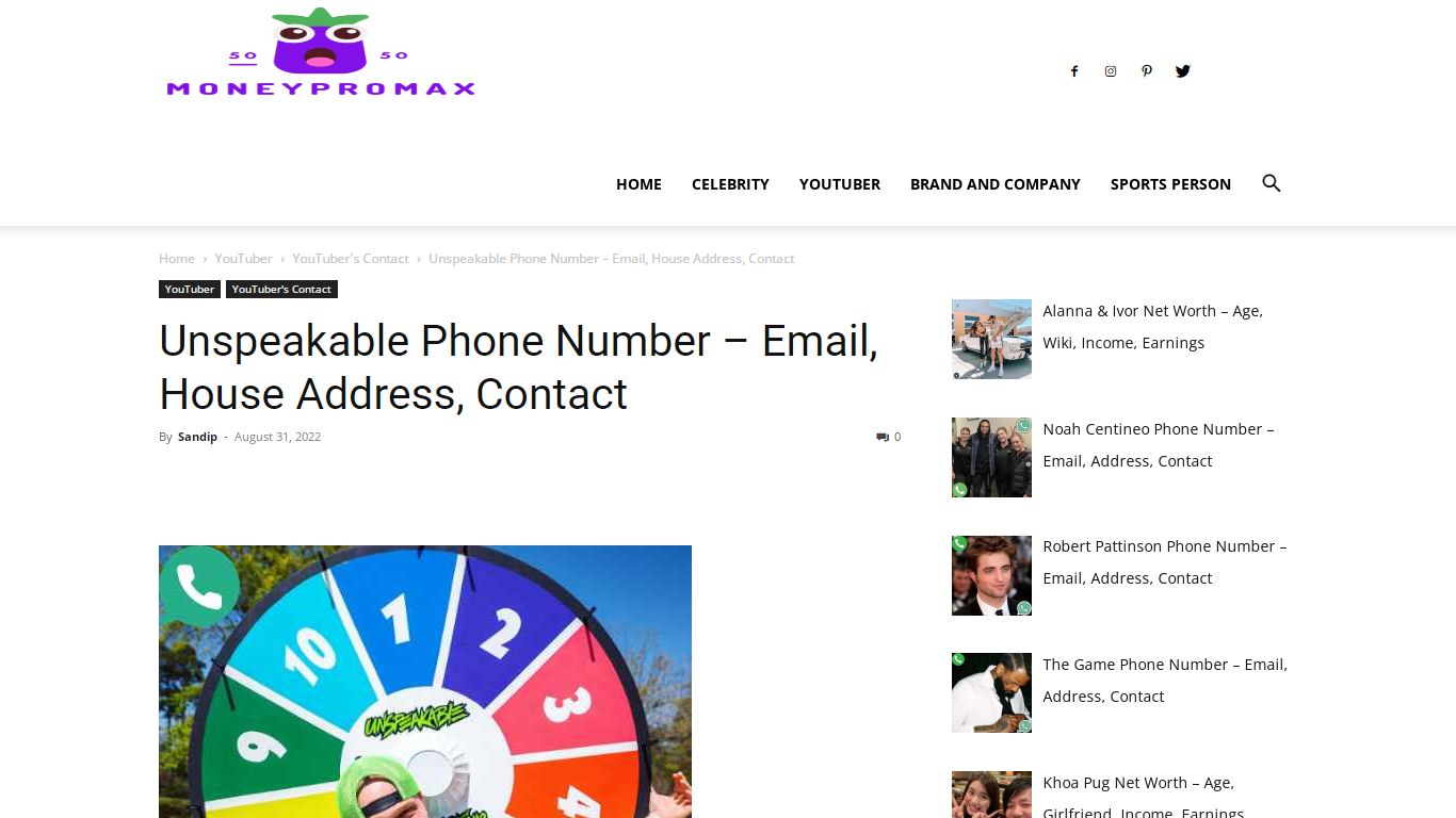 Unspeakable Phone Number – Email, House Address, Contact